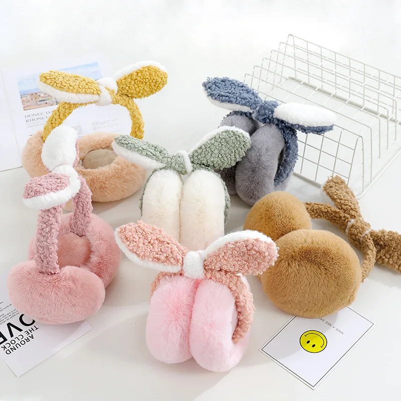 Big size winter warm faux rabbit fur earmuff warm female men winter fake fur pom pom earmuff ear protect cute fluffy earmuff