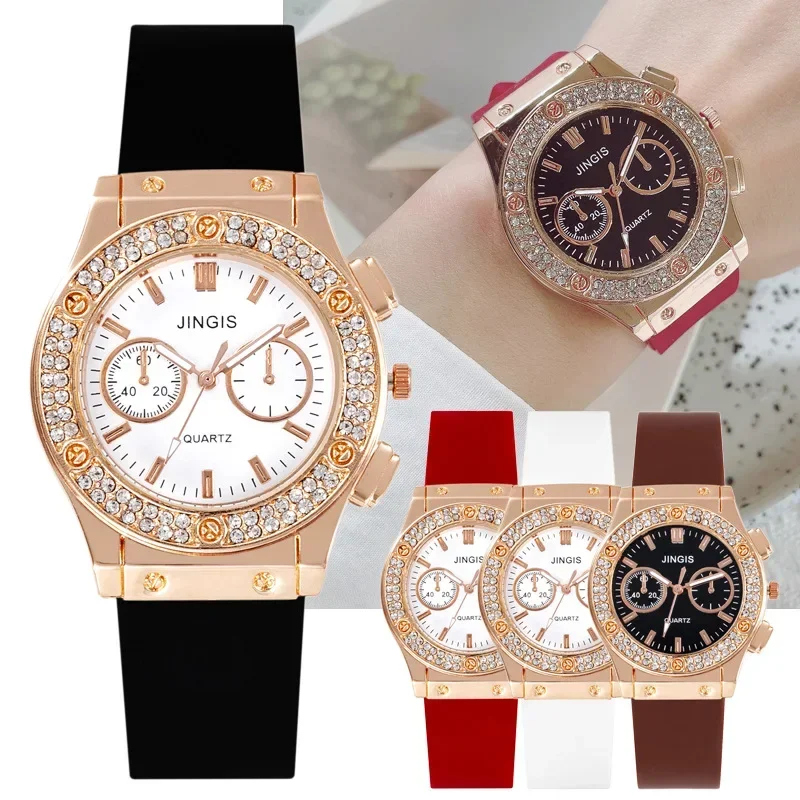 Luxury Fashion Women Silicone Watches High End Double Diamond Scale Dial Ladies Quartz Wristwatches Casual Watch Reloj Mujer