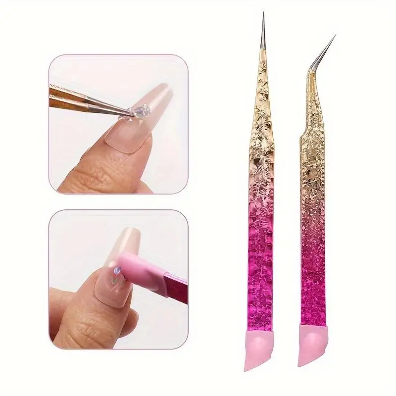 1 Set doppelseitige Silikon-Nagelkunstpinzette mit Druckkopf für Nagelaufkleber, Strasssteine, Pinzette für Wimpernverlängerung