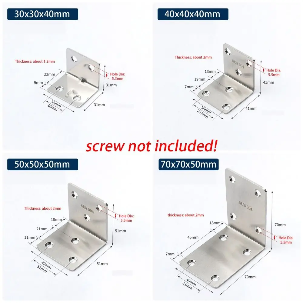 1 pçs telas de armário suporte de ângulo de parede sus304 aço inoxidável 90 graus ângulo direito canto cinta conjunta fixador de móveis