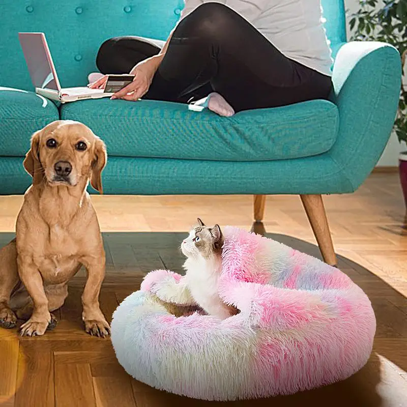 Dog Beds Medium Sized Dog Burrow Dog Bed Rainbow Cat Bed Cat House Dog Donut Bed Pet Furniture For Winter Cat Small Dog Home