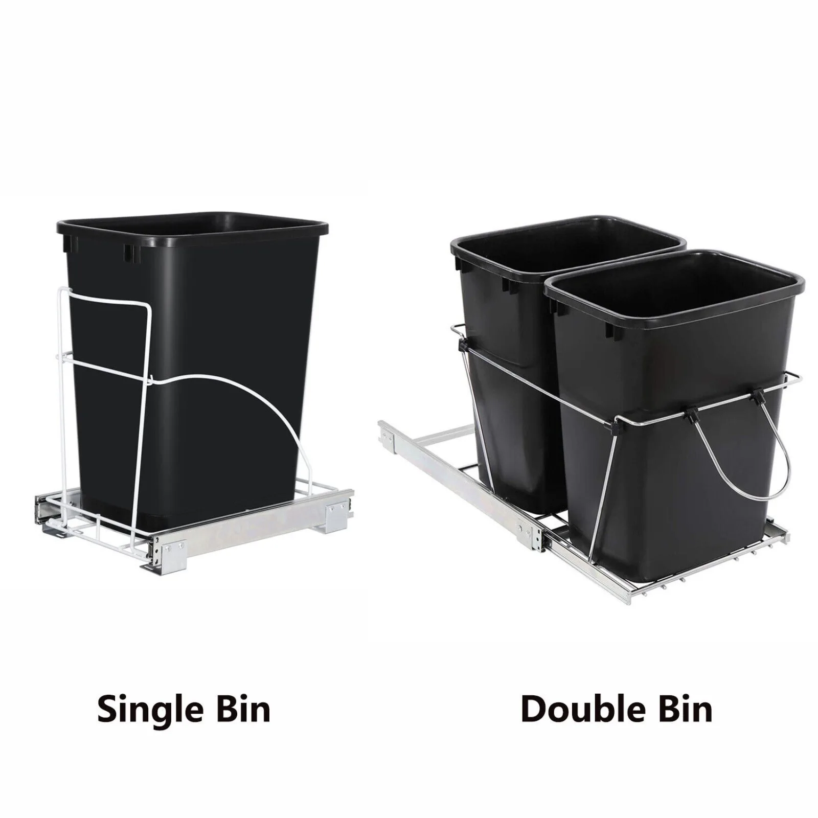 

US 35Quart Sliding Pull Out Trash Can Kitchen Garbage Waste Double/Single Bin Black