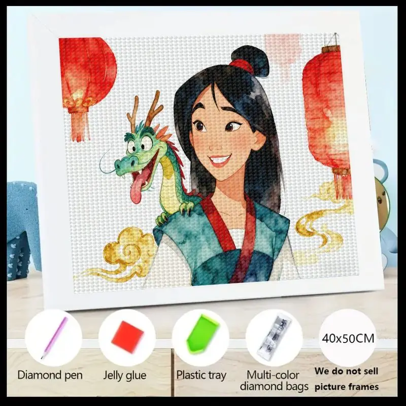 

1 шт. 5D полный круглый дрель набор для алмазной живописи с мультяшным рисунком Мулан и Мушу Дракона, набор для рисования кристаллами «сделай сам» для взрослых