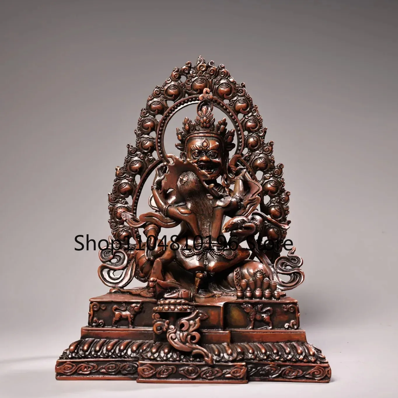 Bronze Yellow Jambhala Happy Buddha Backlit Buddha Platform Worship Hall