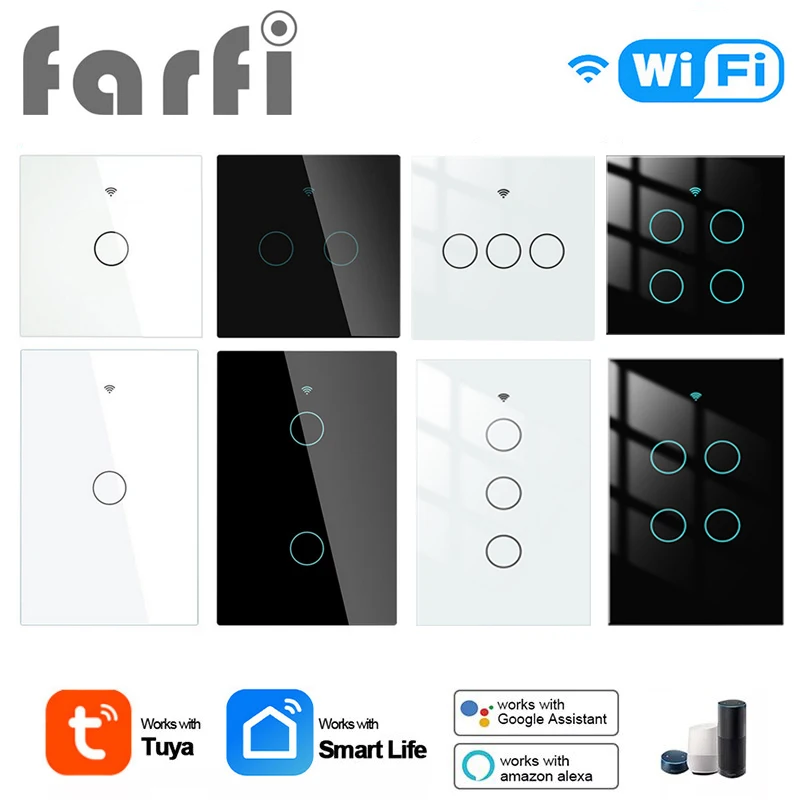 WiFi RF433 Smart Light Switch EU/US 1/2/3/4 Way Smart Home Wall Glass Panel Touch Light Switch Works With Alexa Google Home