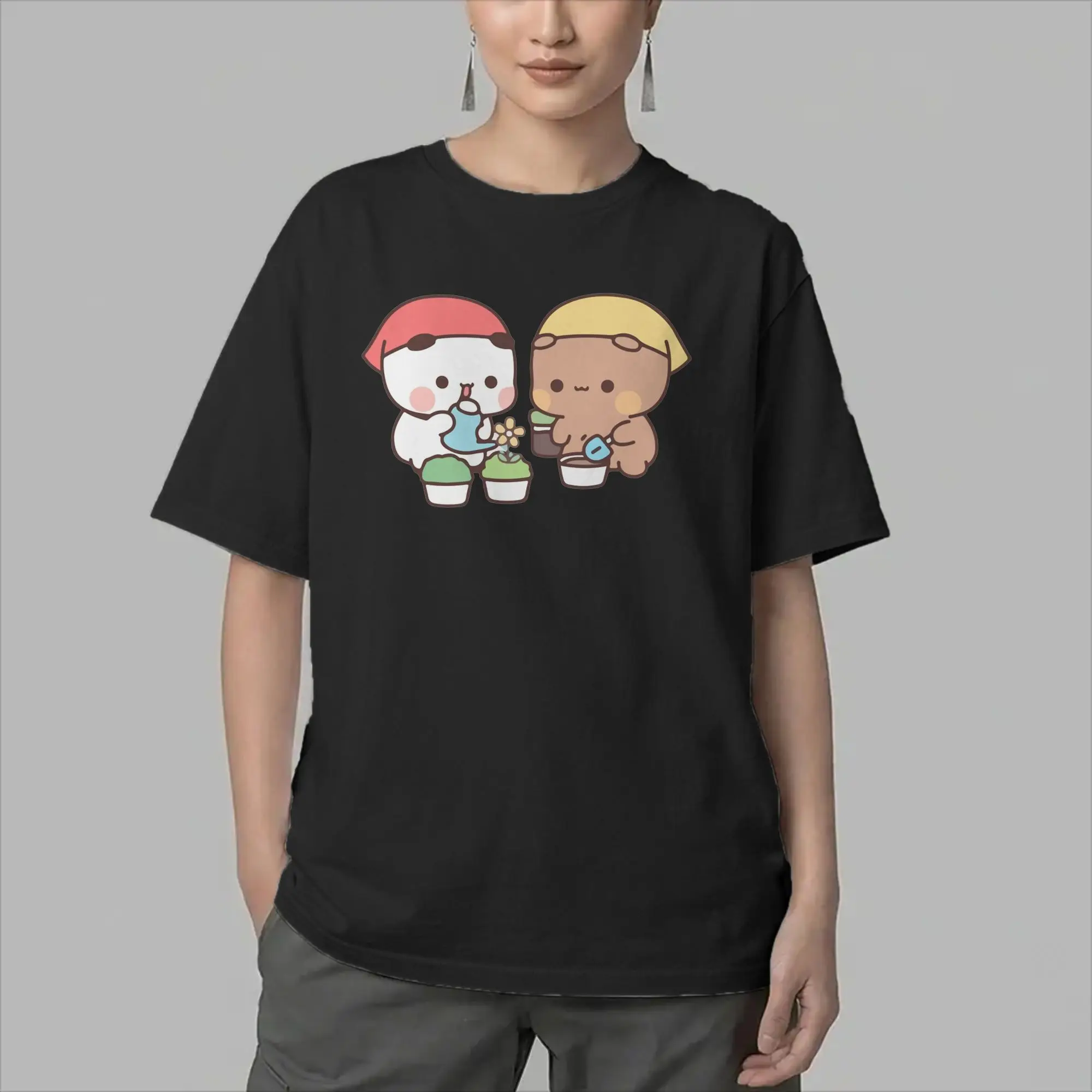 Men's T-Shirt Cartoon Bubu and Dudu Humorous Cotton Tees Short Sleeve Bear and Panda  T Shirts Crewneck Clothes New Arrival