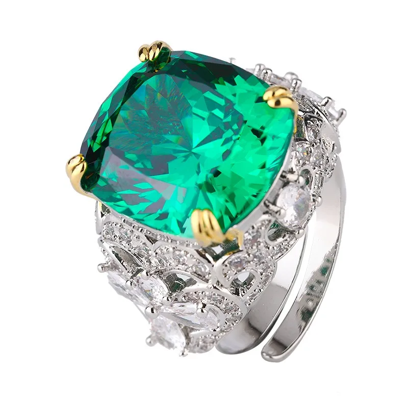 Natural fan zircon ring Fashionable luxury jewelry Party Wedding Retro Gemstone slicing Green Zircon Ring