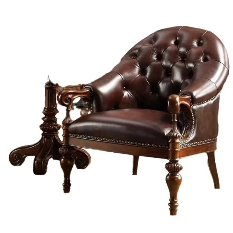 American retro leather sofa chair, living room single sofa, hotel club, coffee shop leather high back chair