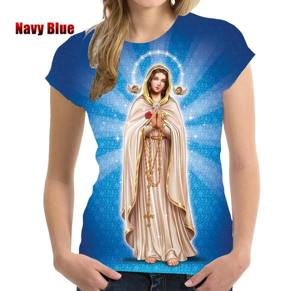 Women Summer 3D Printed Casual T-shirt Ladies Christian Blessed Virgin Mary T-shirt