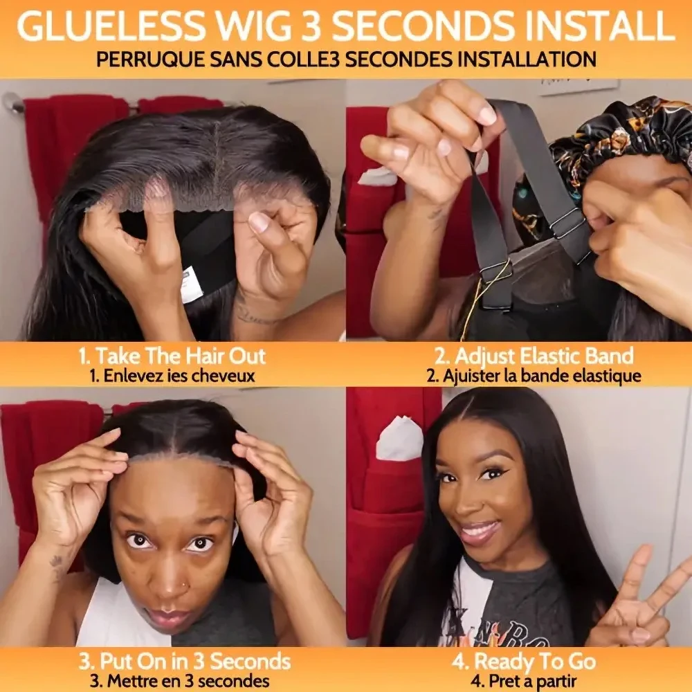 Glueless Wigs Human Hair Lace Frontal Wig Straight Lace Front Human Hair Wig 6x4 Closure Pre-Cut Glueless Wig Ready To Wear Go