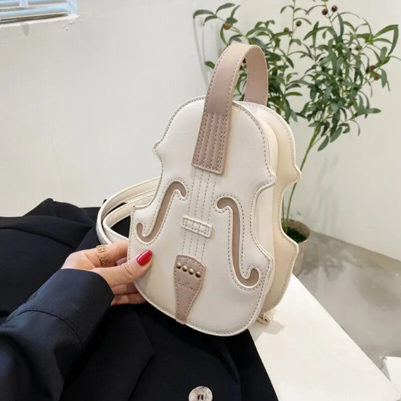 Bolso cruzado de piel sintética con forma de violín para mujer, Mochila pequeña con hilo de coser, 2023