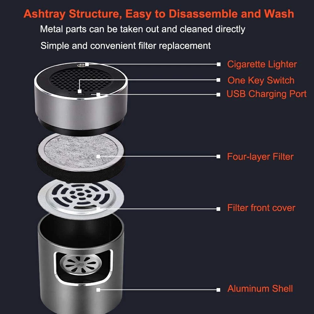 Smokeless Portable 3 in 1 Multifunction Ashtrays Filter USB Rechargeable for Car Indoor Outdoor Protect Family Health