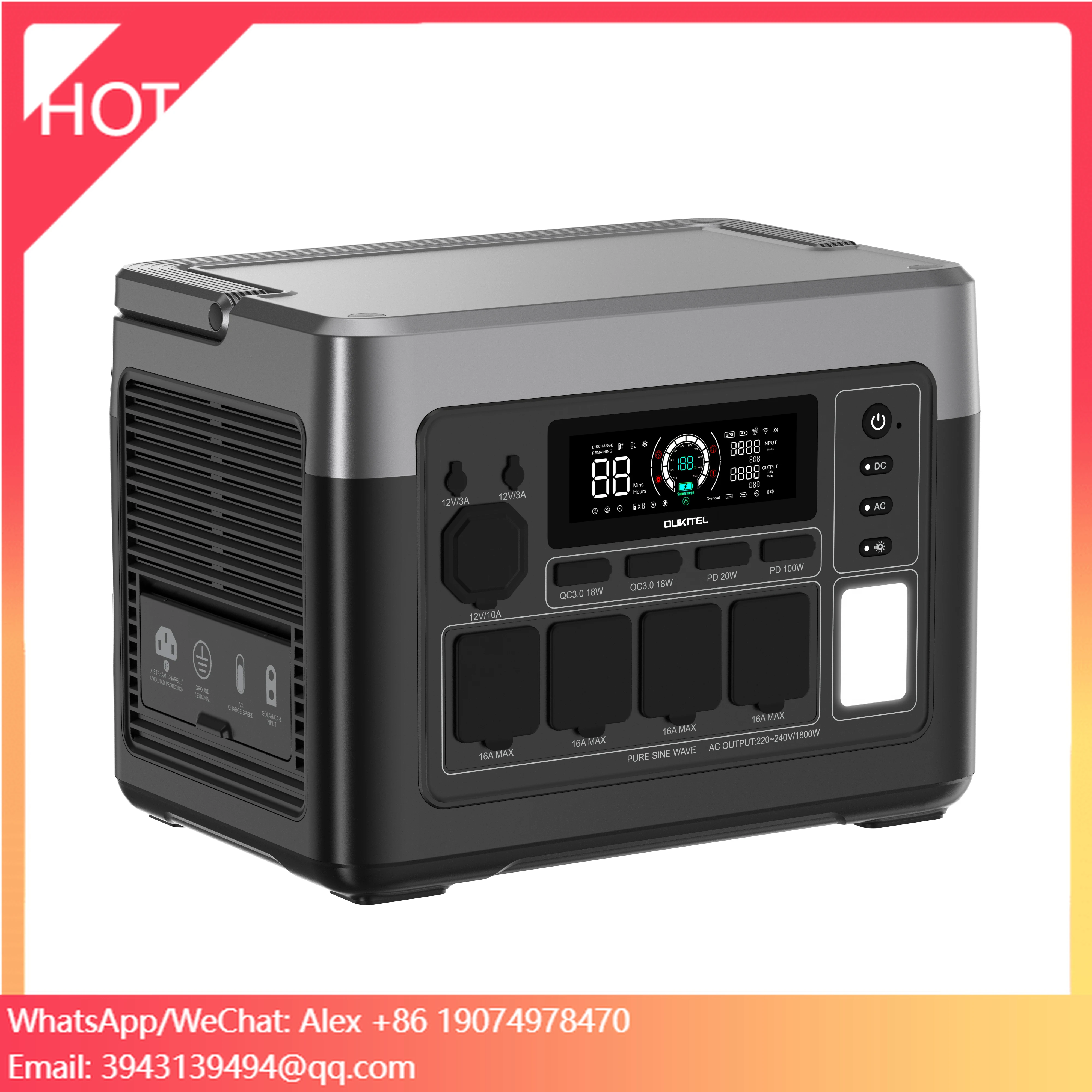 

Бесшумный портативный генератор 1536Wh 1800W, портативная электростанция для улицы с приложением, Wi-Fi, Bluetooth, быстрой зарядкой