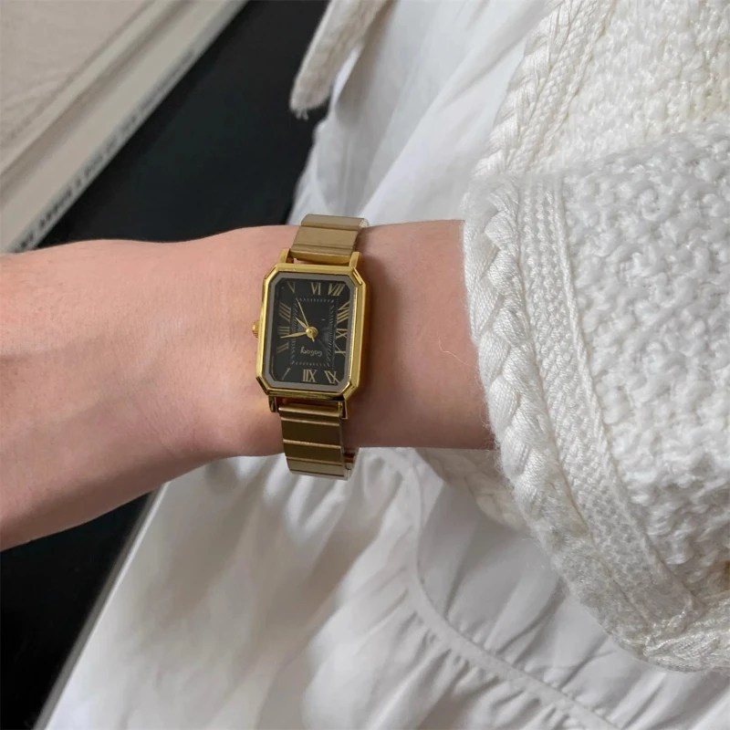 Reloj Vintage para mujer, reloj sencillo para estudiantes, correa de acero y bambú, relojes vintage para personas mayores con sentido del temperamento, relojes versátiles para mujer