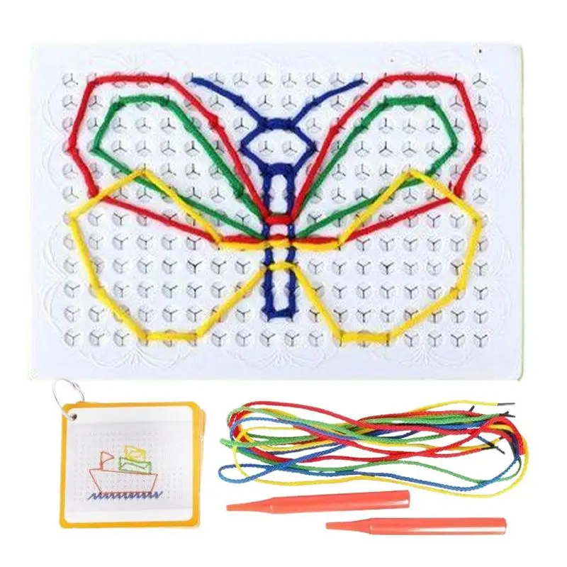 Threading Board for Kids Colorful Rope Threading Sensory Boards Craft Art Board Imagination Development Cartoon Pattern Toddler