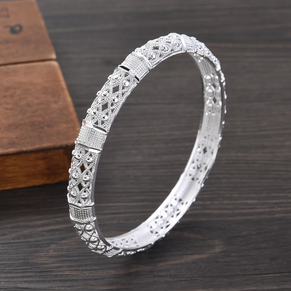 Dubai Bangles For Women Middle East Silver Color Ethiopian Saudi Arab Bracelet Wedding Bride Jewelery African Birthday Gift