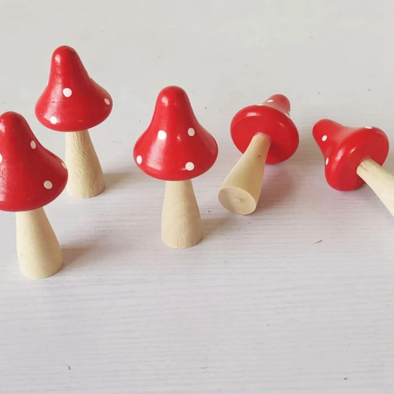 10 PCS Microscopic Mushroom Ornament Ceramic Planter Bonsai Decor Wooden Mushrooms Miniature Figurine Cake Home Decor