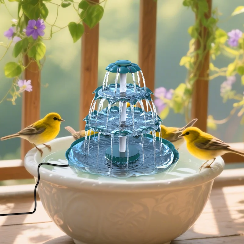 1 Set of USB Three-layer Bird Bath Fountain, Detachable Fountain, Used for Indoor and Outdoor Garden Villa Pond Decoration