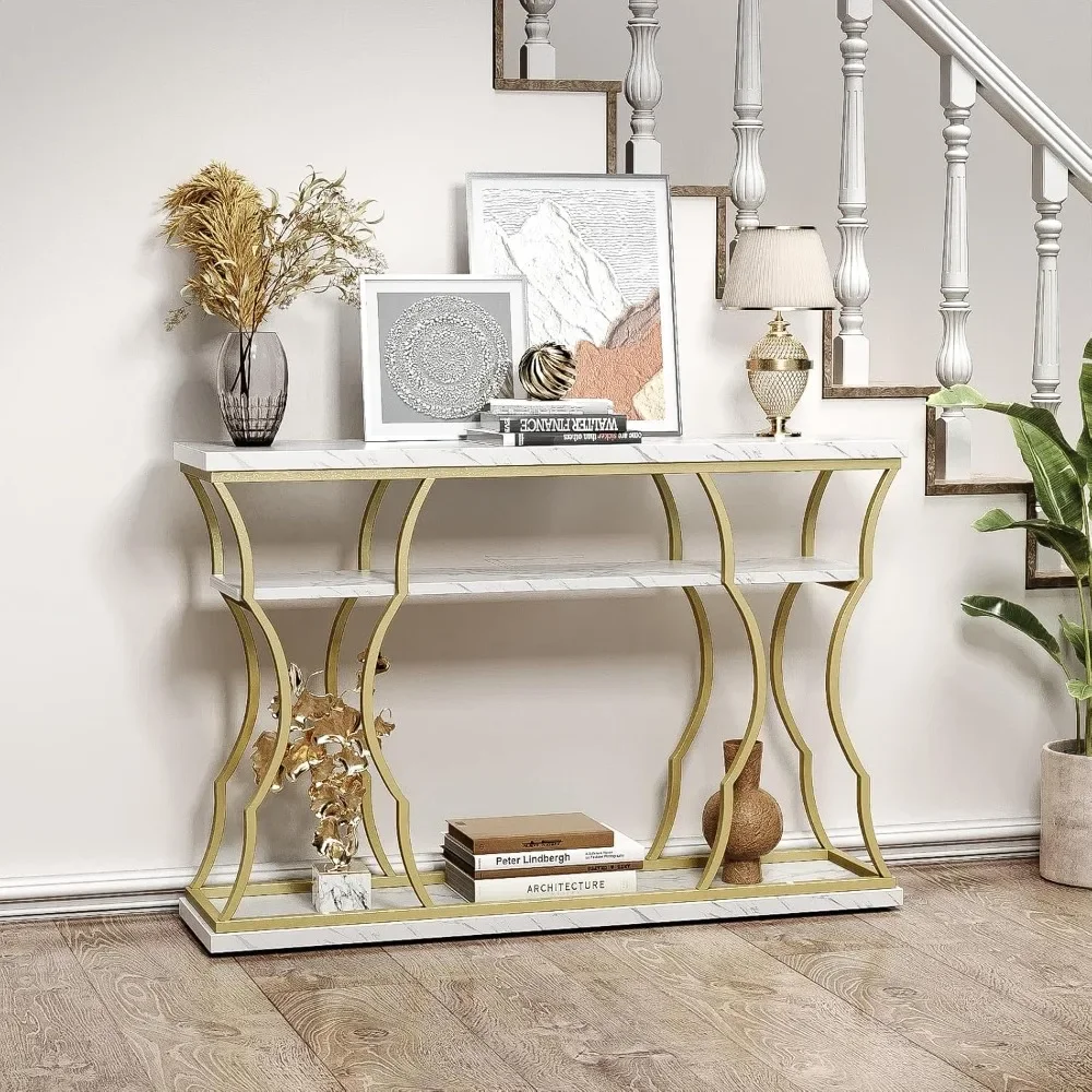 

Console Table Entryway,Sofa Table Free Combine Two Different Shape for Hallway Entrance Hall Foyer Corridor LivingRoom Gold Base