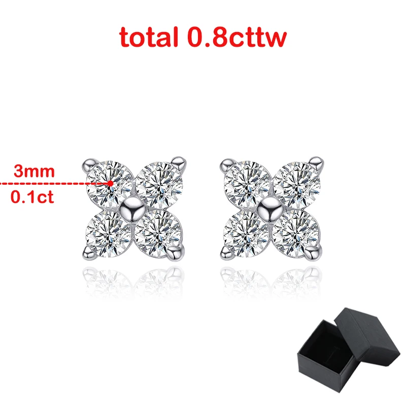 Smyoue 0.8CTTW Full Moissnaite Stud Earrings for Women 4 Stones Classic S925 Sterling Silver Earring with GRA Wedding Jewelry