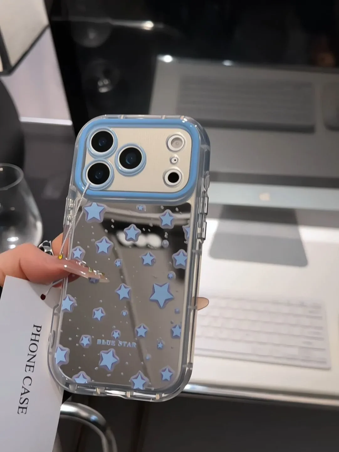 Full Screen Blue Stars Makeup Mirror Phone Case For iPhone 18 17 16 15 14 13 12 11 Pro XR XS Max 7 8 Plus 17air Shockproof Cover - view 2