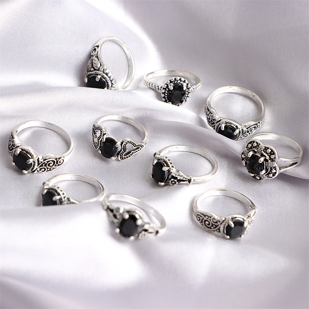 20 pz/lotto Vintage Black Crystal Wings Geometry Rings For Women Mix Style Fashion Jewelry accessori regali per feste