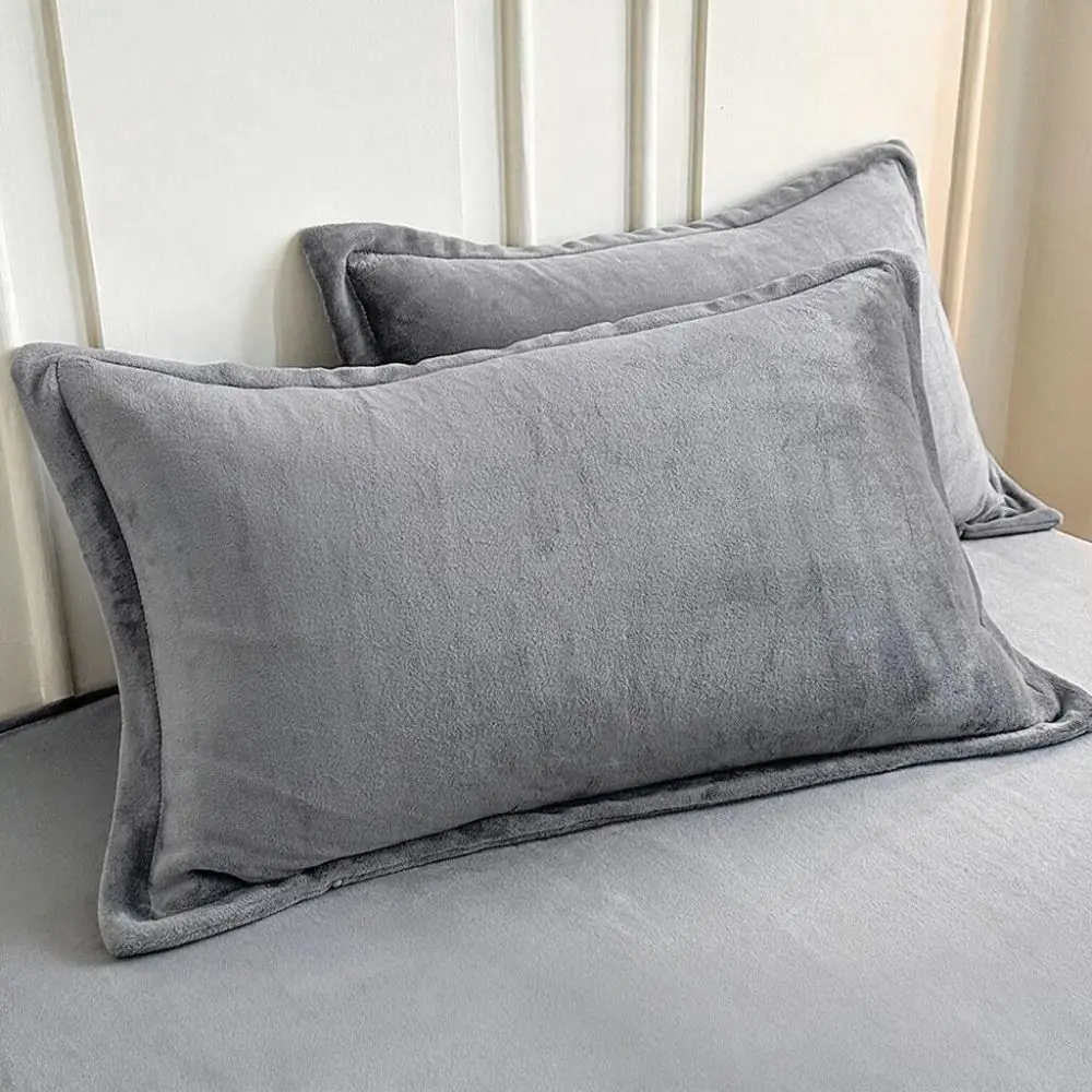 Modern Warm Flannel Pillowcase Soft Envelope Opening Winter Pillow Cover Solid Color Breathable Pillowslip Bed Room