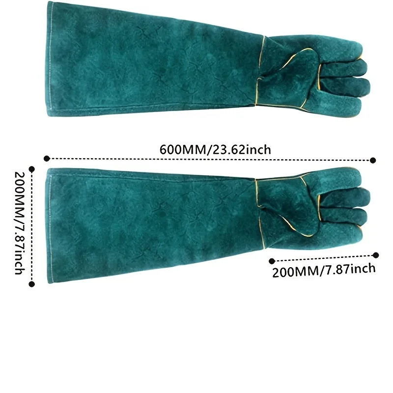 Anti-bite safety bite gloves for Catch dog,cat,reptile,animal Ultra long leather green  Pets grasping biting protective gloves