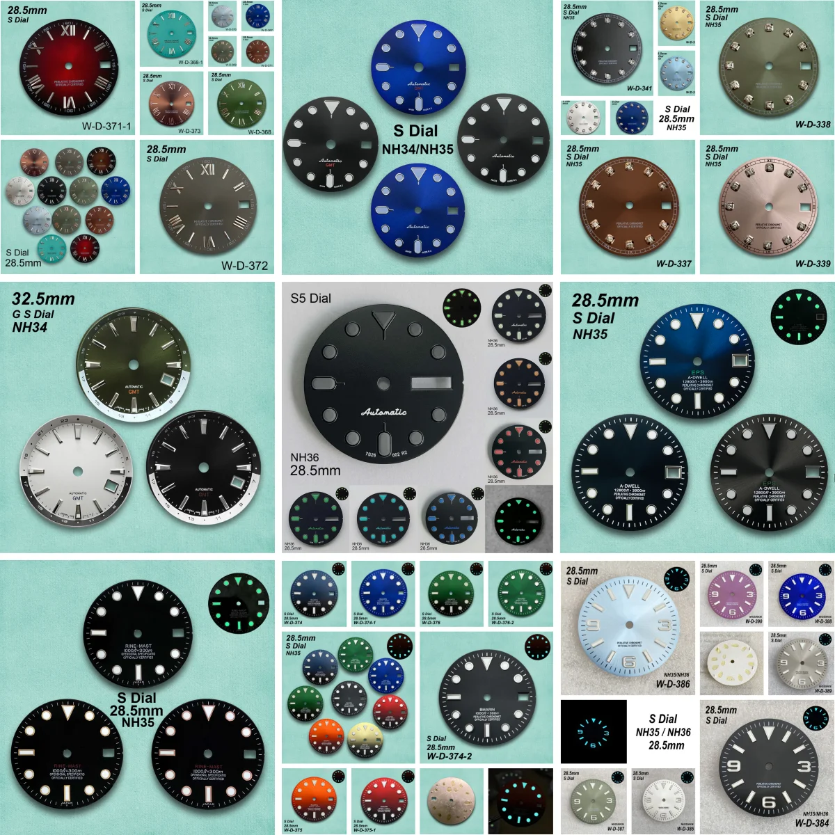 

28.5/32.5 SUB S/S5 Logo Dial Fit NH35/NH34/NH36/8215 Movement Green/Ice Blue/No Luminous Rome Watch Modification Accessories
