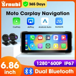 6.86 inch Motorcycle DVR Navigation CarPlay Camera Linux IP67 Waterproof Dual Bluetooth For Moto screen Wireless Android Auto