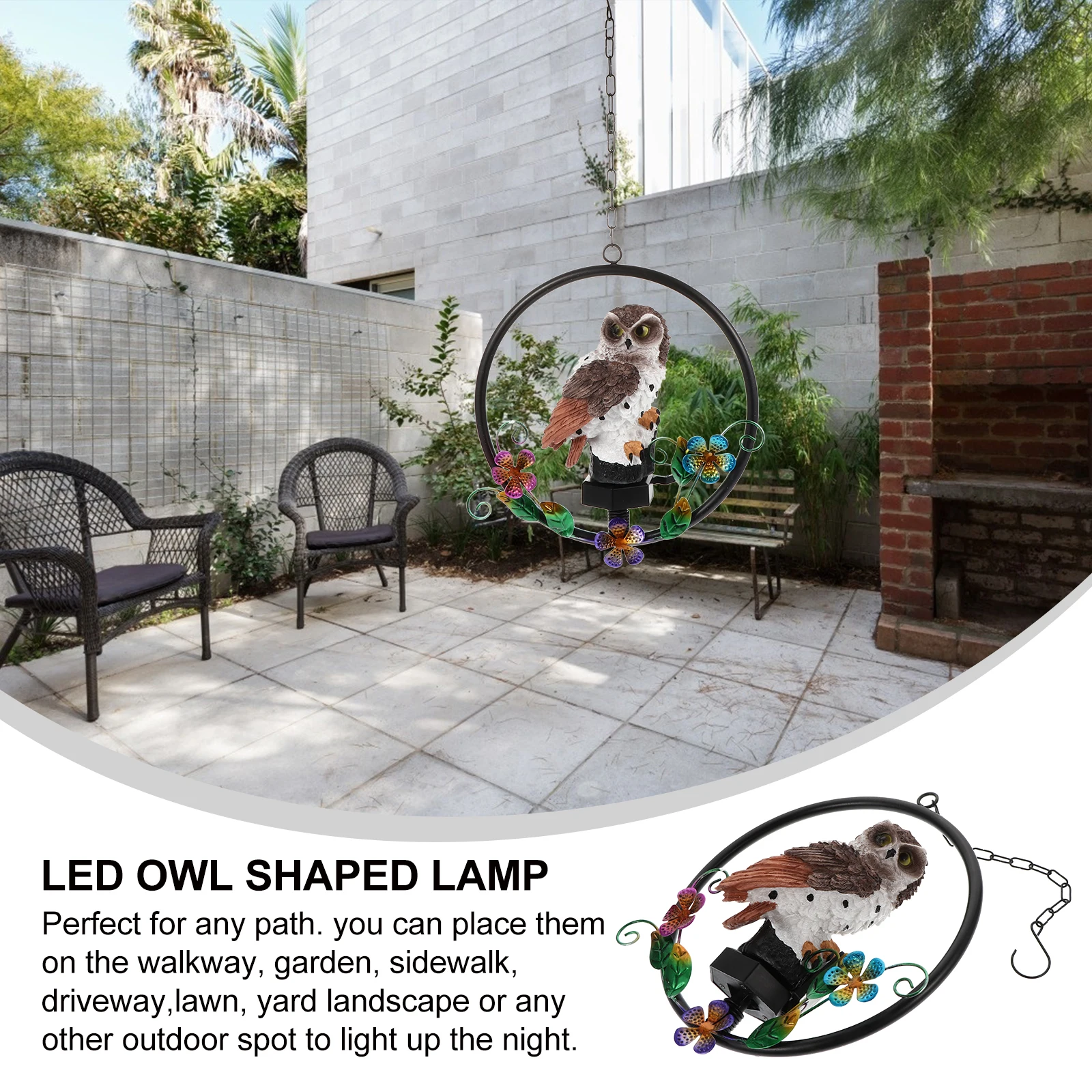 

Owl Shaped LED Lamp Solar Powered Bright Light Low Consumption Rechargeable Garden Night Hanging Lawn Driveway Walkway