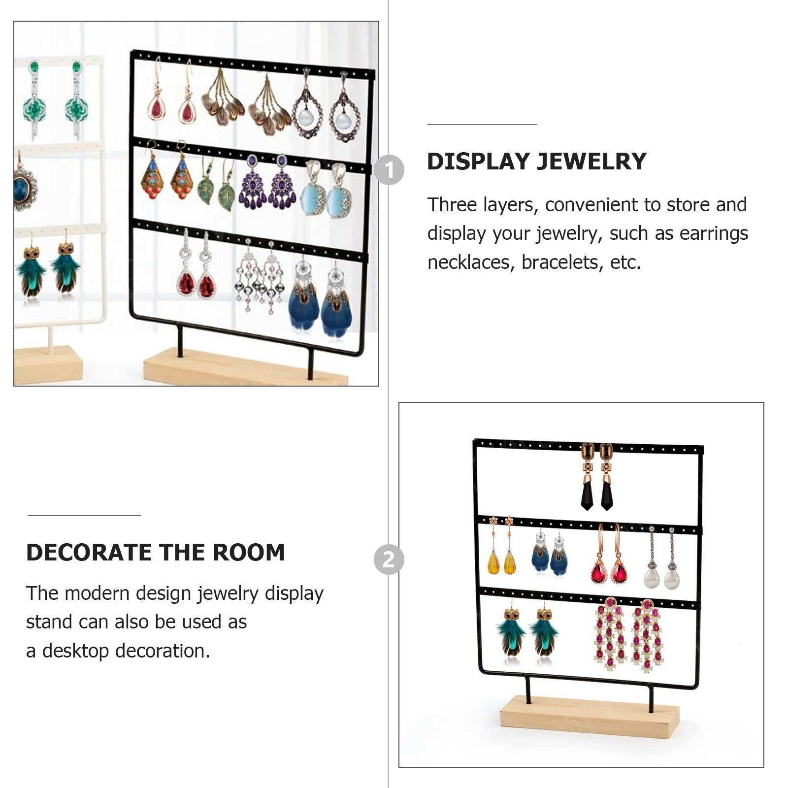 

1pc Jewelry Display Stand For Earrings Necklaces Bracelets, 3-Tier Iron Jewelry Holder Organizer, Desktop Storage Rack For Home