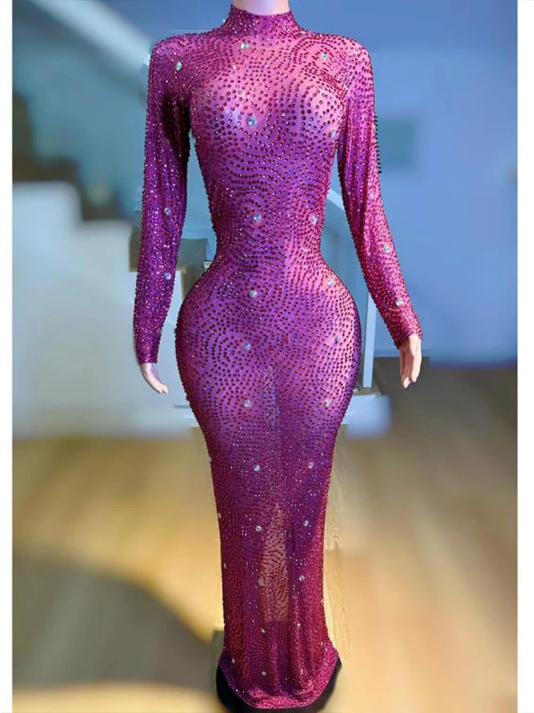 High Quality Rhinestone Elastic Hip Hugging Dress 2024 New Fashion Custom Women'S Clothing