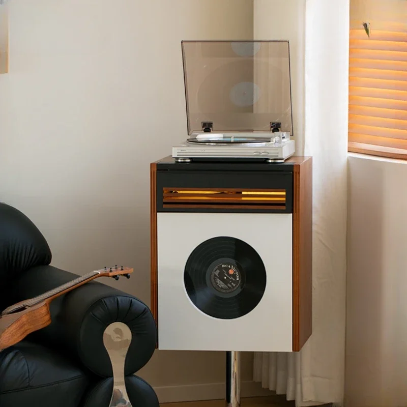 Side cabinet, solid wood vintage record player storage cabinet, storage cabinet, Nordic bookshelf