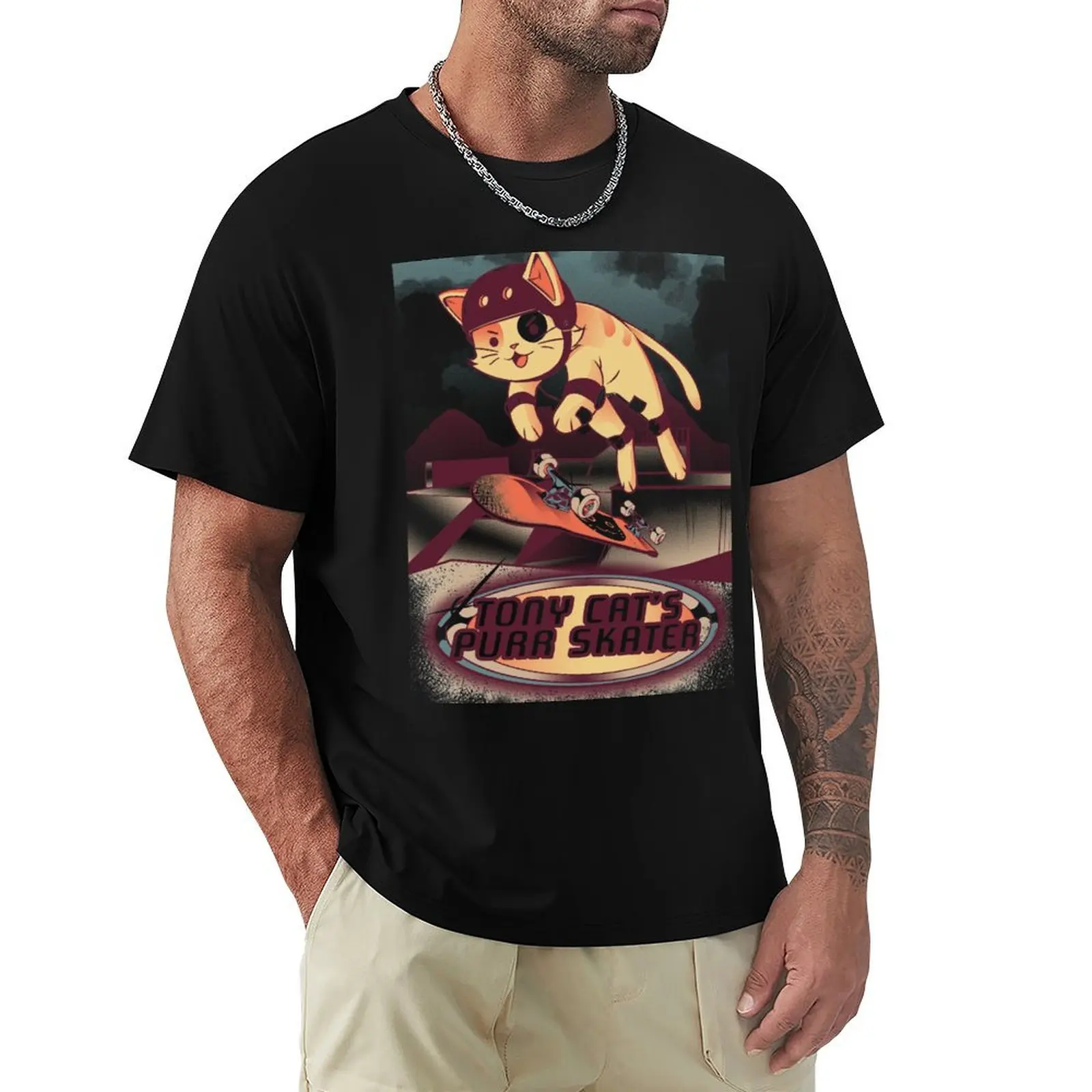 

Футболка Tony Cat's Purr Skater, персонализированная футболка для мальчиков с животным принтом, быстросохнущая однотонная хлопковая футболка для мужчин
