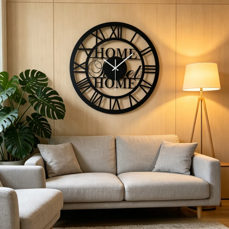 Modern Black Metal Wall Clock 40cm, Silent Non-Ticking Large Hanging Clock for Living Room Kitchen, Industrial Home Decor