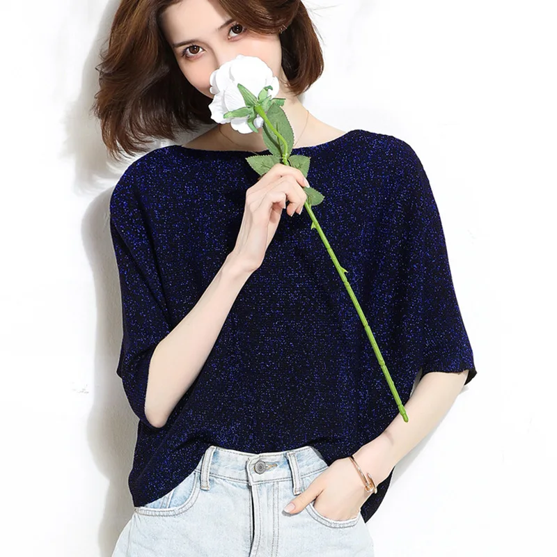 

Colorful Ice Silk Short Sleeve T Shirt Women 2025 Office Lady Loose Summer Top