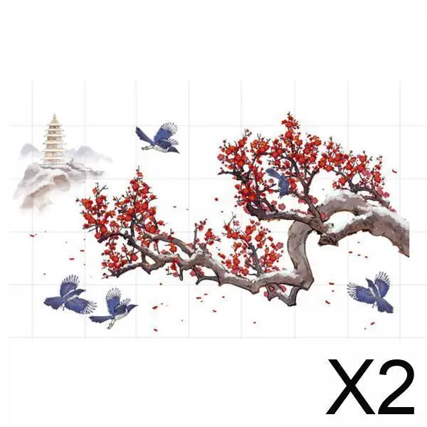 Chinese Ink Flower Wall Sticker Waterproof PVC Blossom Tree Art Decal for TV Wall Furniture Interior Decor
