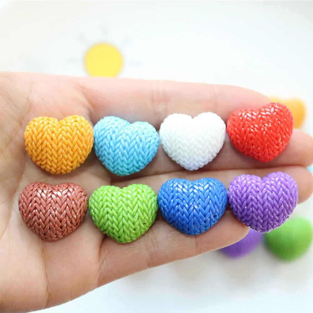 Miniatura Resina Plana Voltar Cabochões, Brilhante Série Coração De Malha, Hairpin Scrapbooking, DIY Home Decor, Acessórios Artesanais, 10Pcs