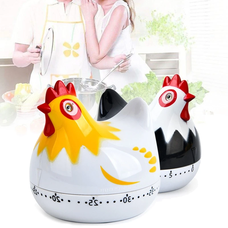 KX4B 55 Minutes Novelty Chicken Kitchen Timer Mechanical Rotating Alarm for Cooking Baking Countdown Clock