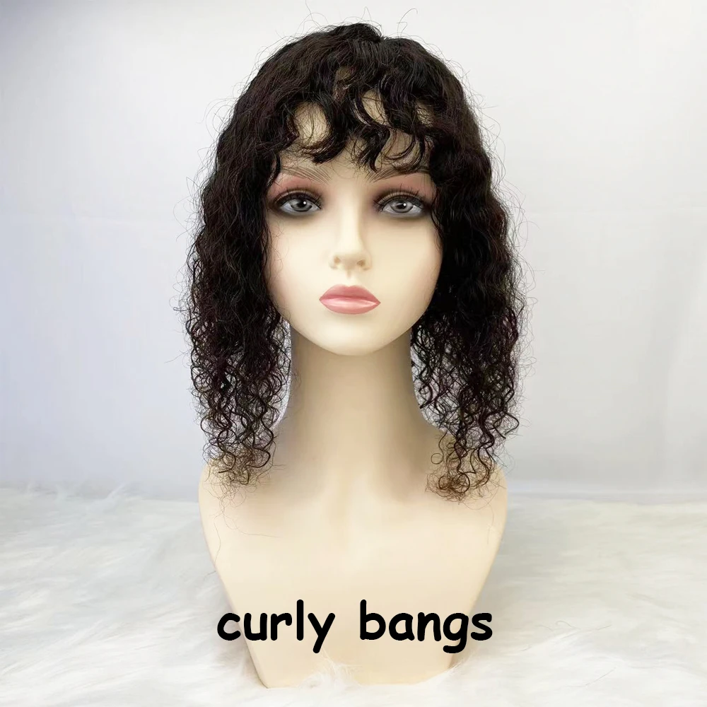 15x16CM Silk Skin Base Human Hair Topper Virgin Peruvian Remy Scalp Top Clips In Hair Toupee With Bangs Curly Hairpieces