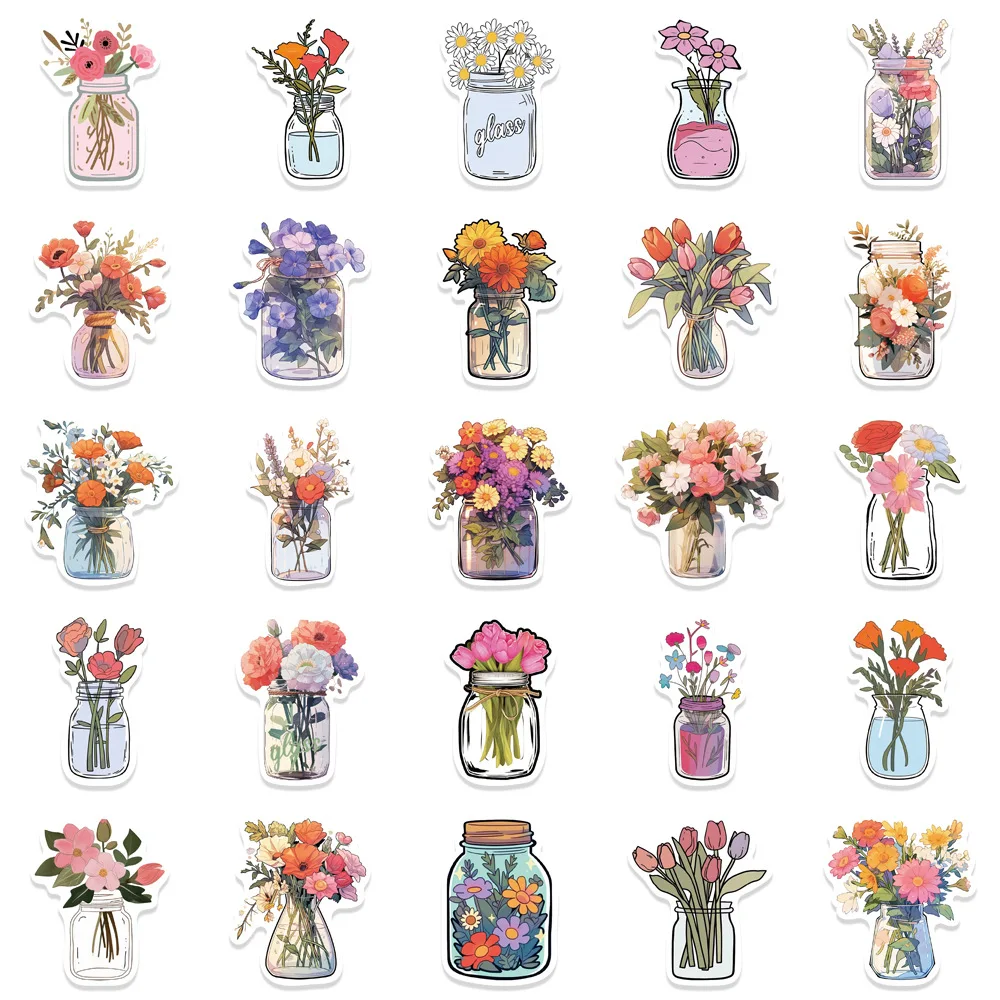 10/50Pcs Flowers Waterproof Graffiti Sticker Aesthetic Decorative Luggage Cup Guitar Laptop Phone Scrapbook kids Stickers Toy