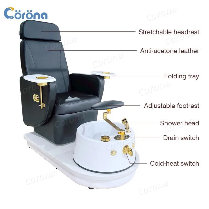Pedicure Foot Spa Chair Modern Beauty Nail Salon Furniture Electric Reclining Swivel Black Foot Spa Pedicure Chair image 3