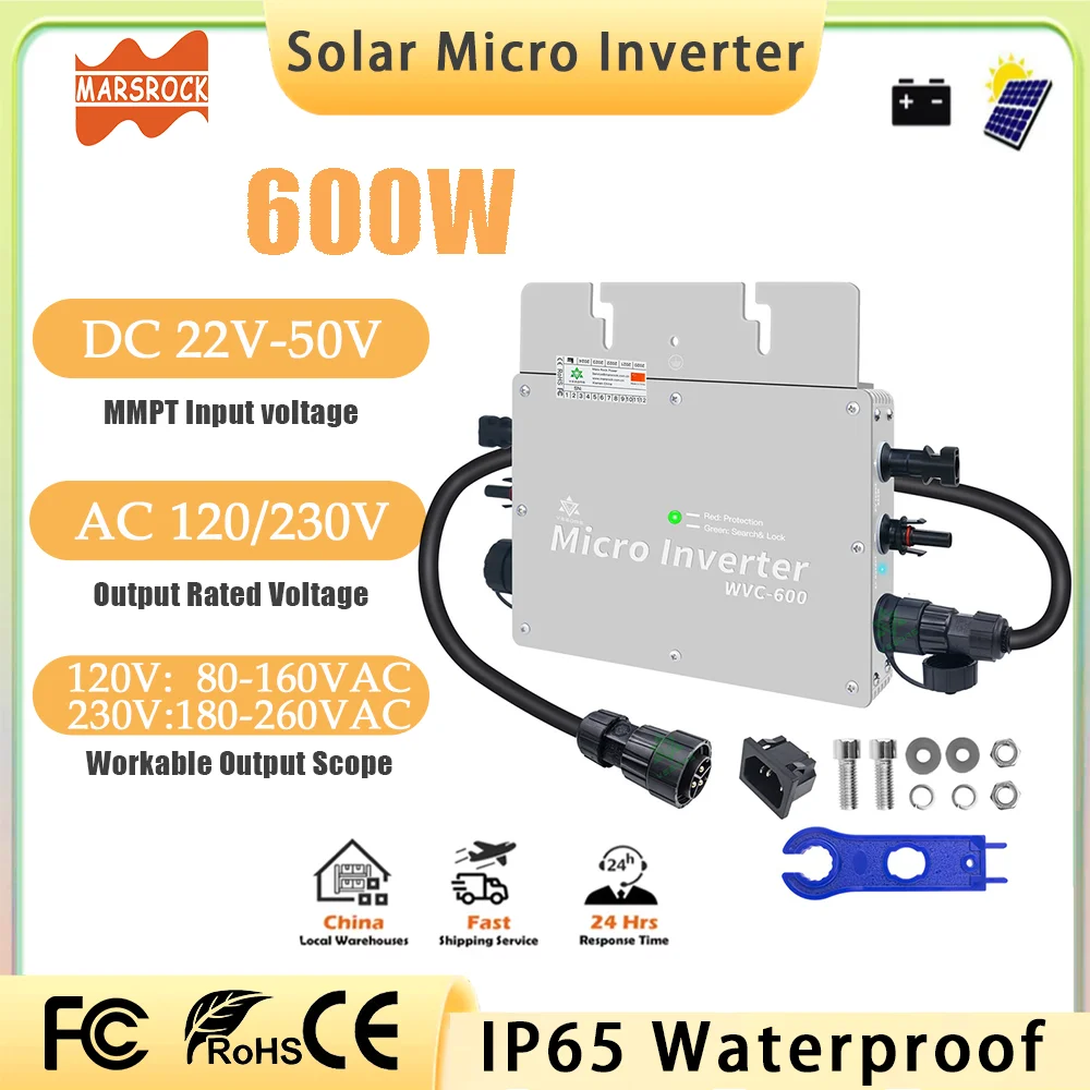 

Микроинвертор солнечной сети мощностью 600 Вт для MPPT 23-50 В постоянного тока в переменный ток 120 В 230 В Чистая синусоидальная микроконвертер для домашней системы солнечной панели