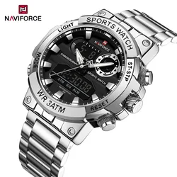 NAVIFORCE Fashion Sport Digital Watch Casual Stainless Steel Men's Watches Waterproof Dual Display Wristwatches Horloges Mannen