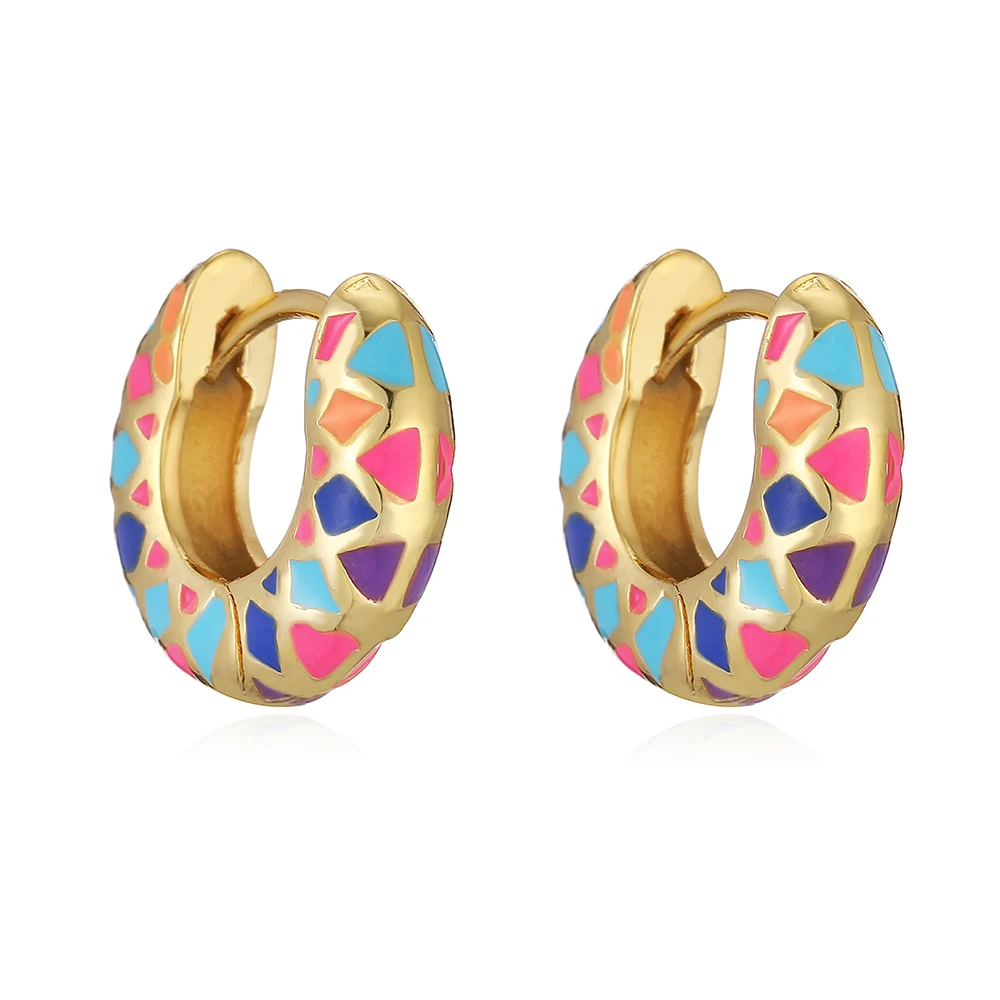 HECHENG,Colorful Enamel Geometric Round Circle Hoop Earrings for Women Vintage Ear Buckle Huggie Earring Statement Jewelry