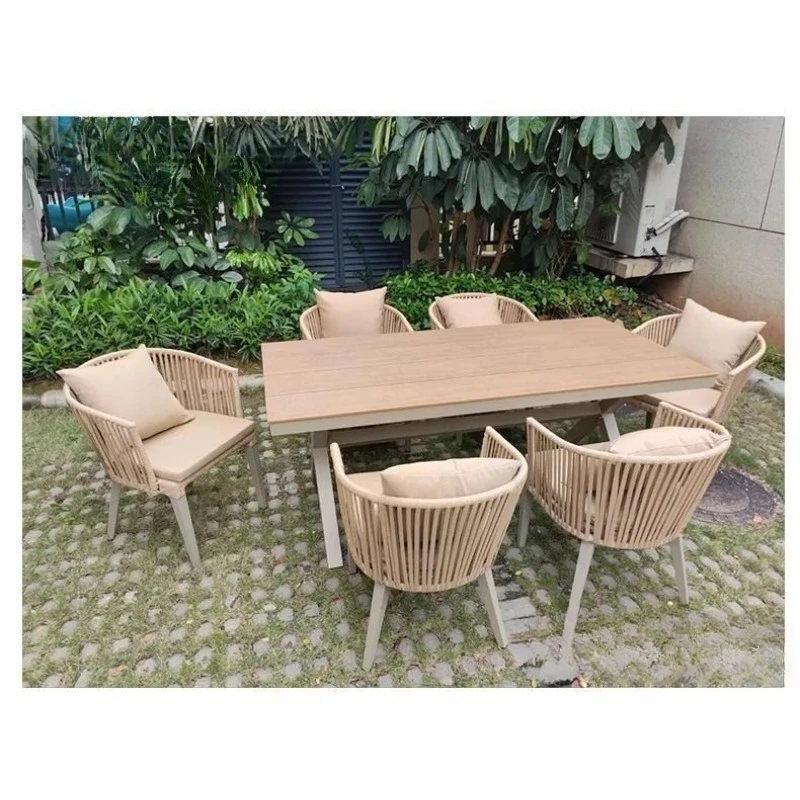 Garden Imitation Rattan Chair Waterproof and Moisture-Proof Outdoor Leisure Terrace Plastic Wood Tables and Chairs