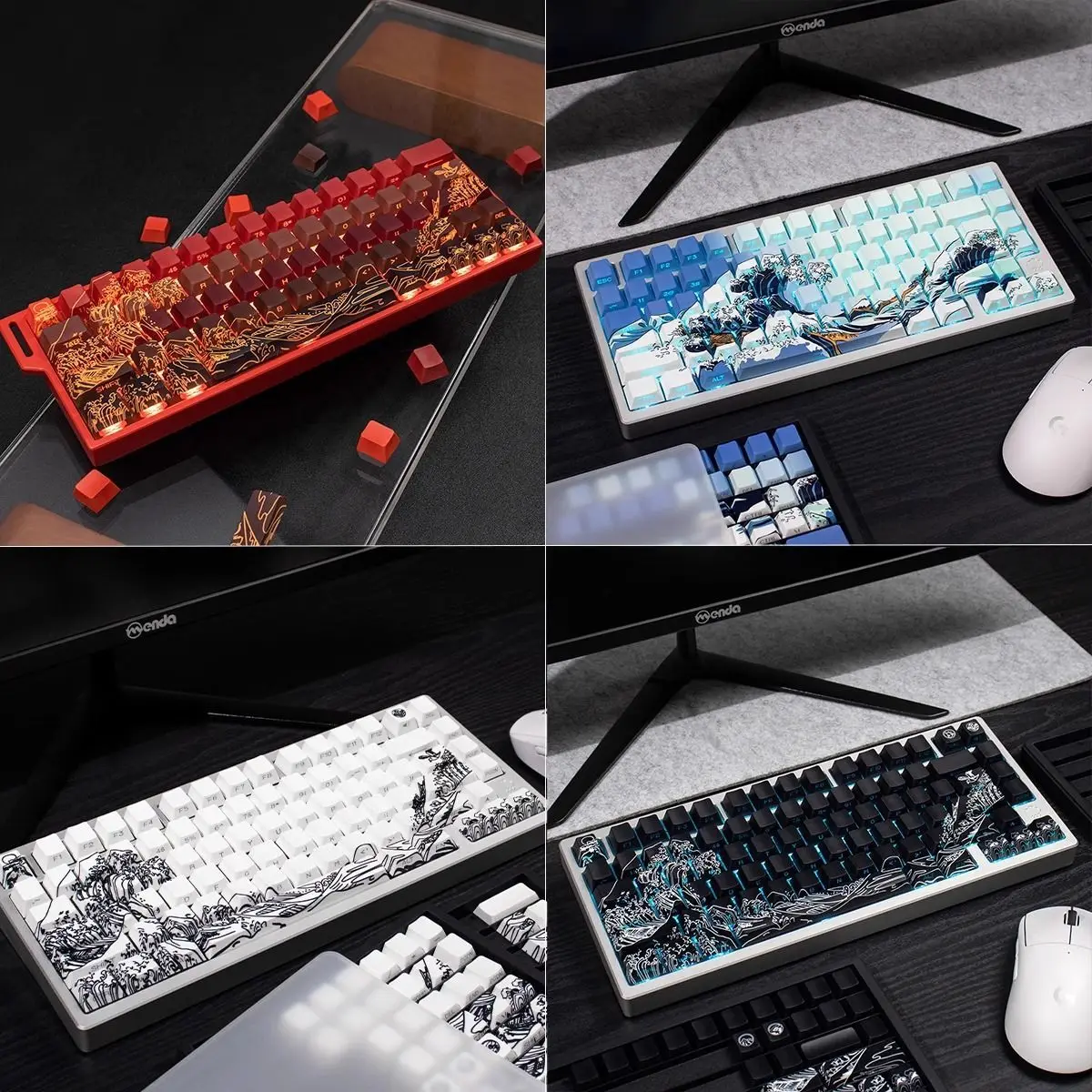

128 Keys Translucent Ukiyoe Keycaps Coral Sea The Great Wave Off Kanagawa Cherry PBT Dye-Sub for Mechanical Gaming Keyboard