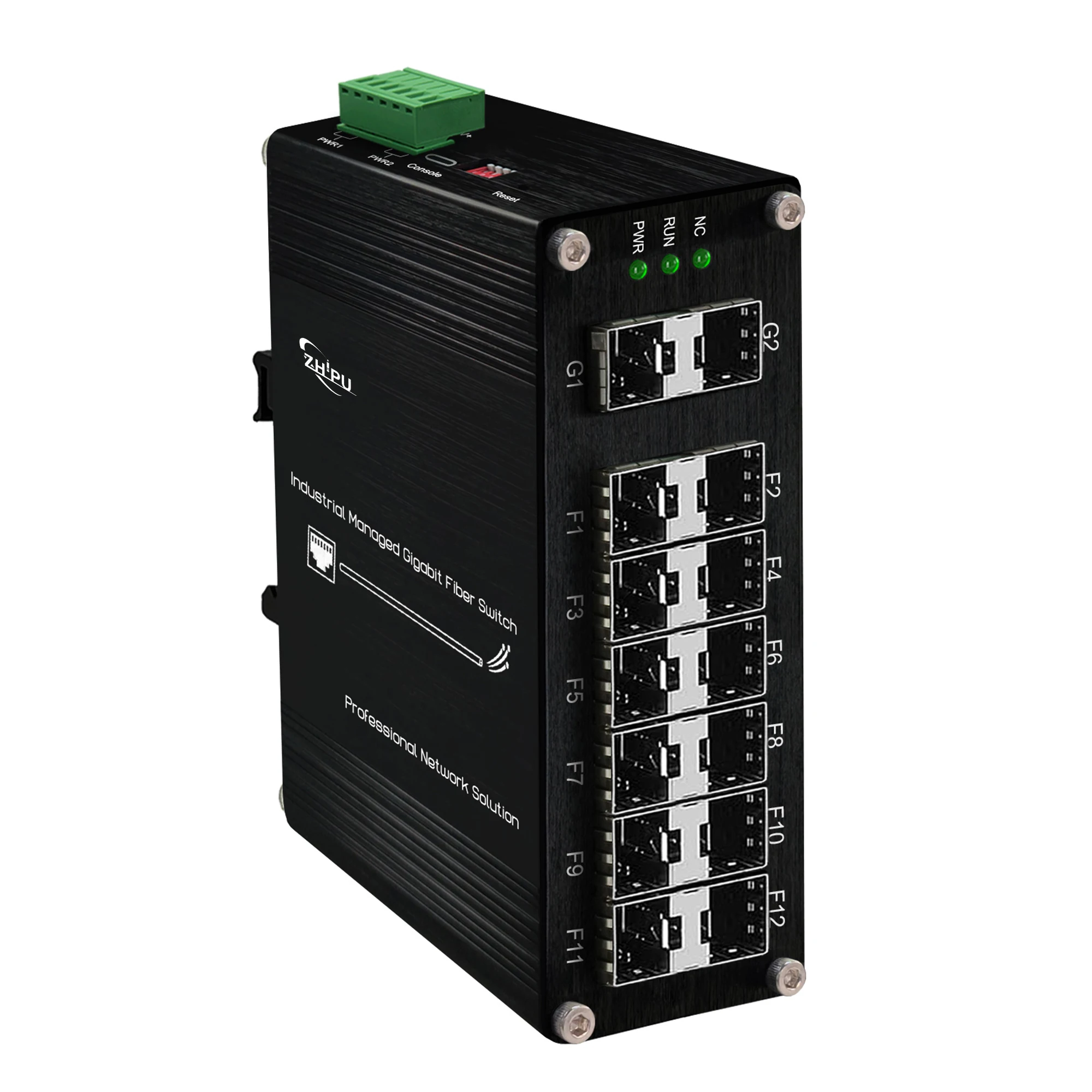 Industrial L2+ Managed 12-Port 100/1000Base-X SFP + 2-Port 1000X SFP Fiber Switch Din Rail 12~48VDC Gigabit Switch