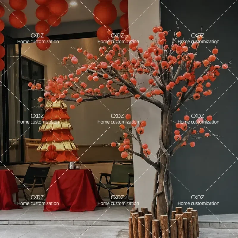 New Year Persimmon Wishing Tree Artificial Simulation Plant Indoor Outdoor Decoration Zen Chinese Style Floor Standing Fake